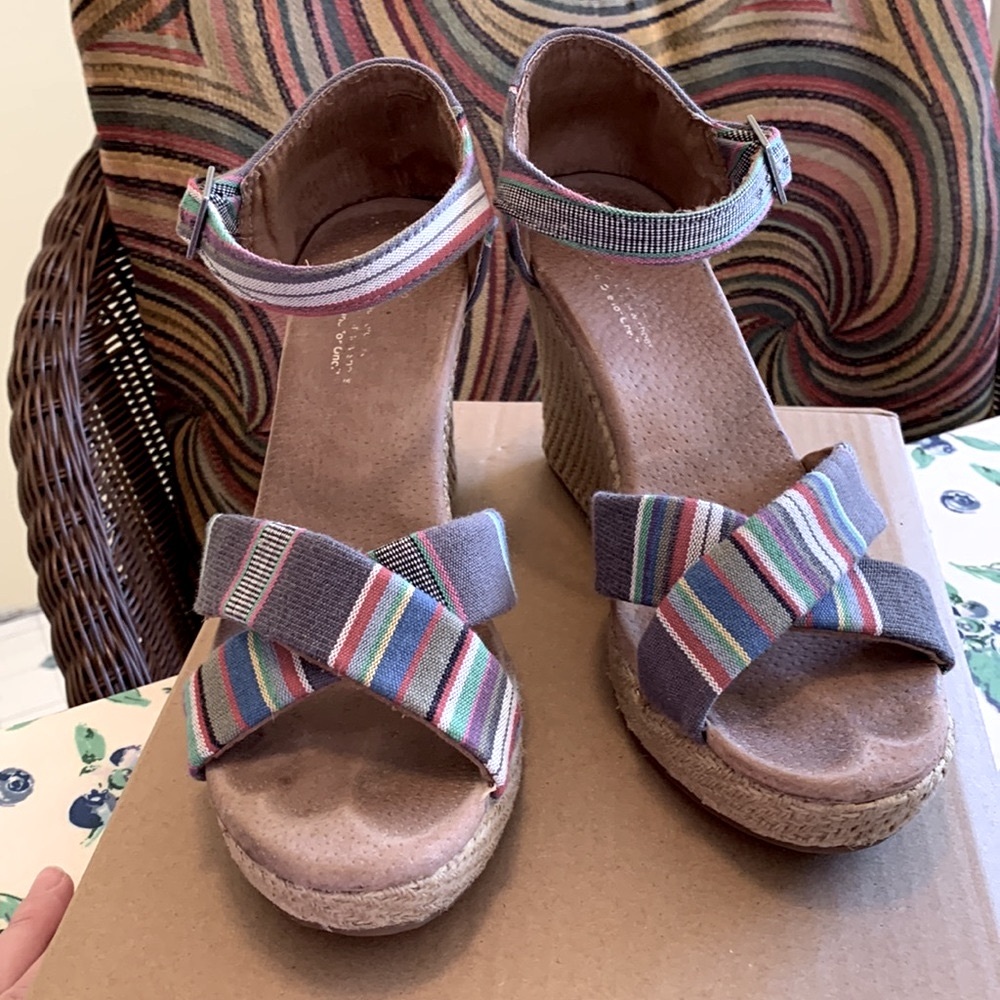 Tom’s multi colored wedge espadrilles with strap.